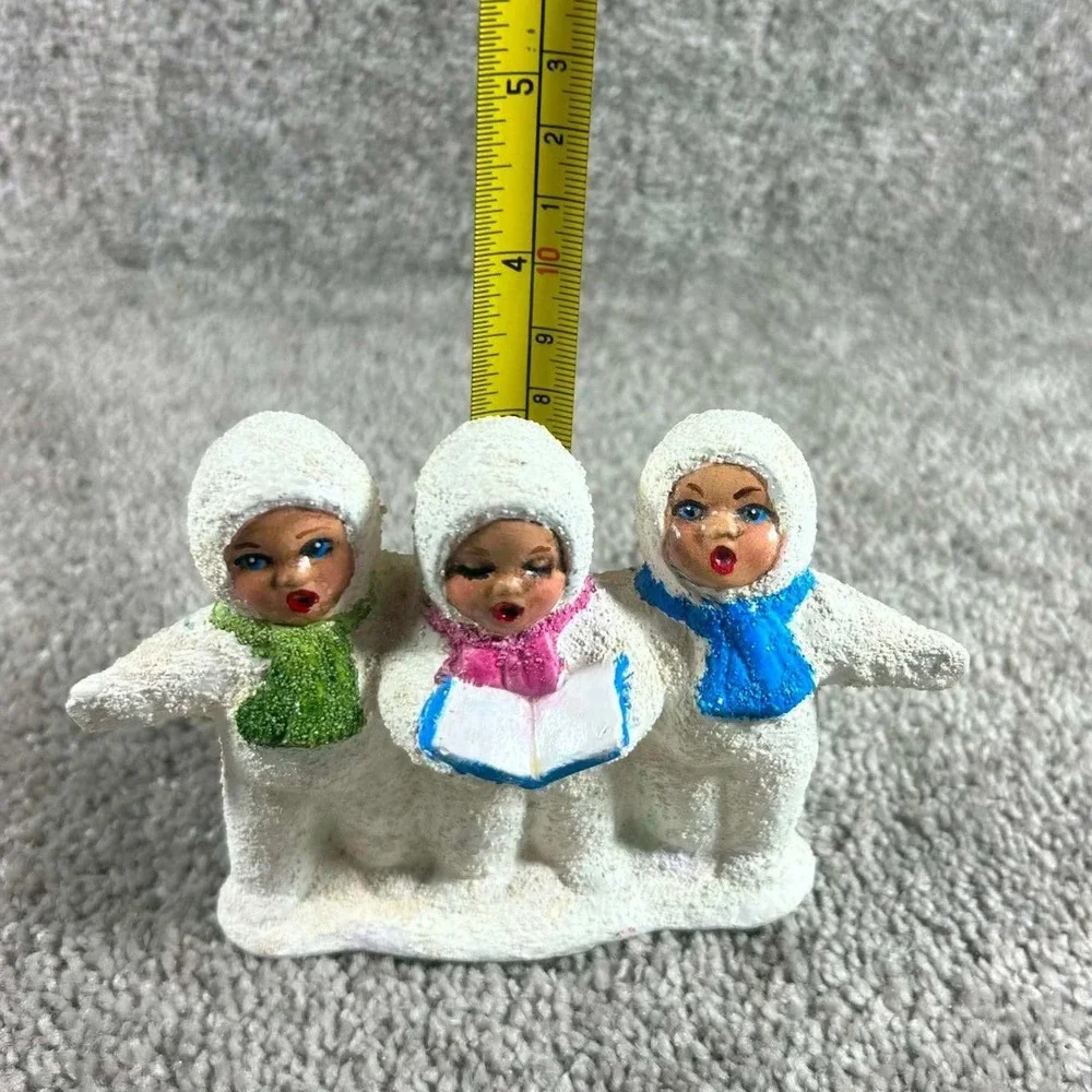 Snow Baby Carolers Figurine White Textured Christmas Trio Decor 4.5in